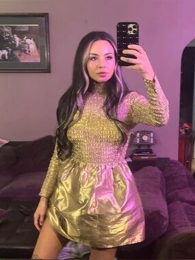 SAMANTHA PLEET GOLD DRESS MINI SHINY